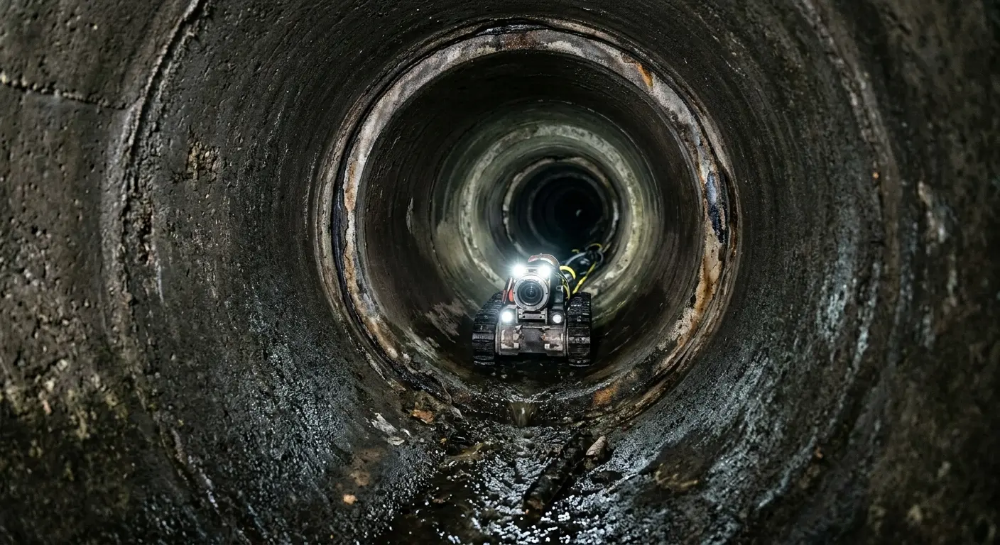 Robotic sewer camera inspecting pipe interior for Sewer Line Cleaning in Davis